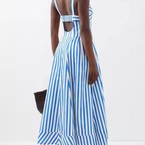 Nuevo Vestido de Verano Estilo Y2K con Cuello en V, Tirantes Finos, Maxi Vestido Holgado Azul Bebé a Rayas, Vestido de Playa sin Espalda - Product Image 2