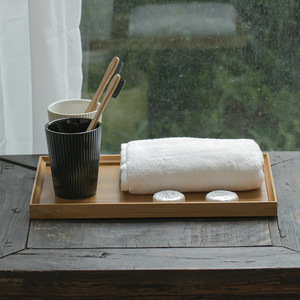 Bamboo <b>Tray</b> Rectangle Medium Size Natural Wood Color Polished Finish Multi Purpose <b>Storage</b> For Bathroom Toilet Countertop - Product Image 1