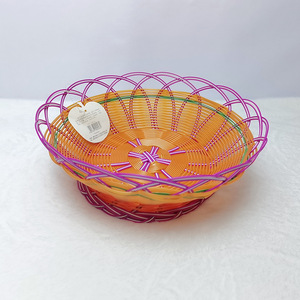 <b>Plastic</b> Woven Storage <b>Basket</b> Round 160 Series Kitchen Use Neatening Fruit Snack Plate Pastoral Style Handmade - Product Image 2