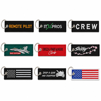 Porte-clés en cuivre brodé de lettres florales vintage OEM, certifié CE, avec étiquette tissée colorée, logo personnalisé, pour sac à main portable