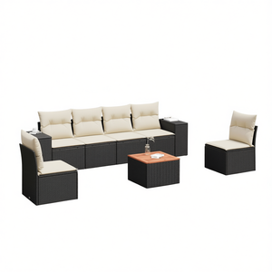 Set Divano da Giardino Modulare in Rattan PE Nero, 7 Pezzi, Arredamento da Esterno dal Design Contemporaneo, Collezione Sedute da Giardino - Product Image 1