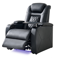 Sillón Reclinable Eléctrico de Cuero Genuino Individual para Cine en Casa, Moderno y de Lujo, con Luz LED y Madera Extensible
