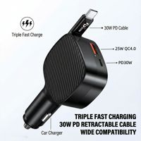 Chargeur de voiture USB-C rapide de haute qualité 85W avec charge rapide QC 3.0 rétractable 3 en 1 pour ordinateurs portables, téléphones mobiles, appareils photo