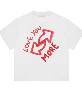 เสื้อยืดคอตตอนสีขาวพิมพ์ลาย Love You More เสื้อยืดลำลองแขนสั้นคอกลมทรงหลวมสำหรับผู้ชาย ดีไซน์ด้านหลังแบบเจอร์ซีย์ ผ้าไม่ยับ สไตล์สตรีทแวร์ - Product Image 1