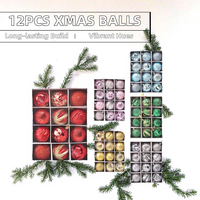 12 boules de Noël écologiques en plastique de 6 cm, 6 couleurs, pour la décoration de l'arbre et de la maison, accessoires de décoration pour le Nouvel An et Noël