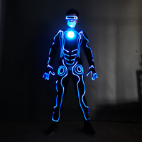 Costume néon lumineux EL Wire Tron avec lumière LED sur la poitrine pour Halloween, cosplay et soirées rave