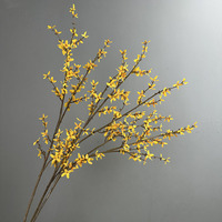Fleurs de jasmin artificielles en soie jaune de haute qualité, aspect doré, nouvelle feuillage décoratif, plante florale artificielle