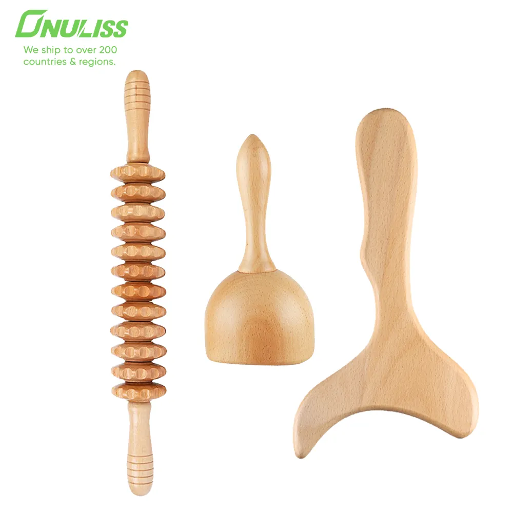 3 in 1 Professional Anti Cellulite Massager Wooden Swedish Cup Body Sculpting Wood Therapy Massage Kit