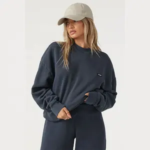 OEM Custom Brand Women Pullover Classic RETRO Oversized Sweatshirt with Fitted Crew Neck