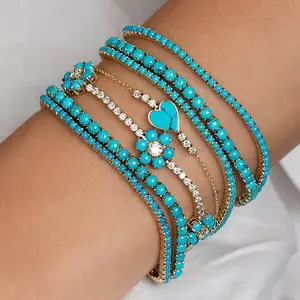 2022 Fashion Simple Classic 3mm Turquoises Tennis Charm Bracelet Bangle For Trendy Women Jewelry