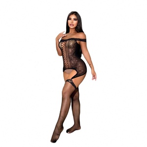 Nuova Lingerie Sexy da Donna in <span class=keywords><strong>Pizzo</strong></span> Traforato Trasparente, <span class=keywords><strong>Body</strong></span> con Reggicalze Integrato - Product Image 4