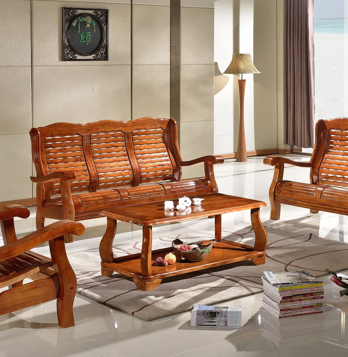 गर्म बेच दक्षिण पूर्व एशिया में चीनी फैक्टरी बना लकड़ी सोफे सोफे कमरे में रहने वाले सूट 1 + 2 + 3 + 2 कॉफी टेबल