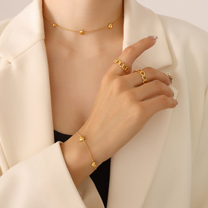 Stainless Steel 18K Gold Plated Full Horizontal Heart <b>Statement</b> Choker <b>Necklace</b> and Bracelet Set | Versatile Design - Product Image 4
