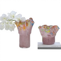 Minimalistische Geblasene Glasvase mit Unregelmäßiger Farbverlauf-Textur Blumenvase Ornament für Wohnzimmer Esstisch Eingangsbereich Kreativ