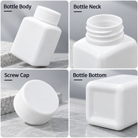 Flacon carré en HDPE de 60 ml, 80 ml, 90 ml avec bouchon à vis pour capsules, vitamines, emballage de compléments alimentaires