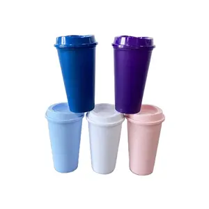 كوب تسخين بلاستيكي قابل لإعادة الاستخدام سعة 16 أوقية مع غطاء, كوب قابل للتخصيص خالي من مادة BPA ، لشوكولاتة الساخنة والكاكاو والشاي والقهوة