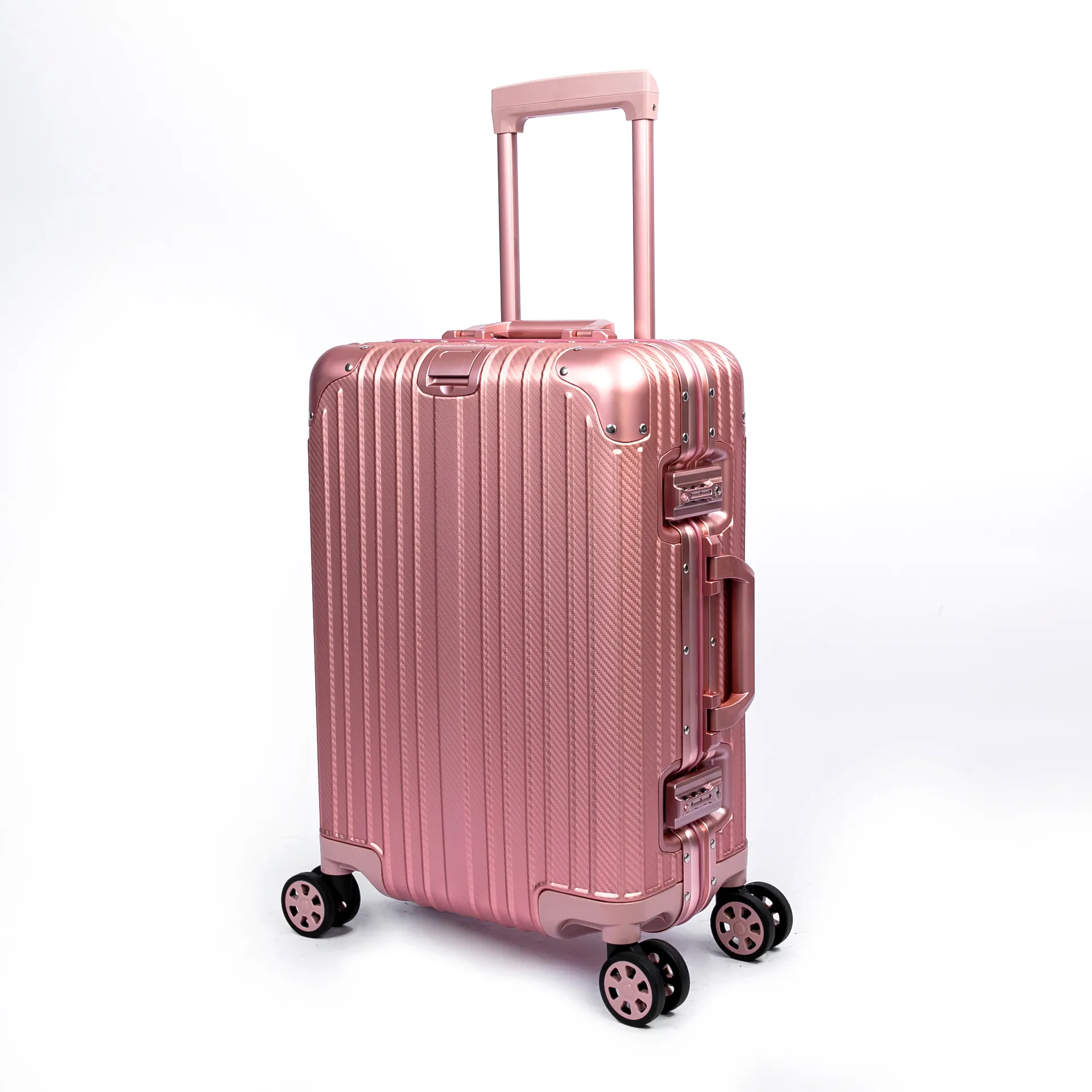Yeni tasarım gelişmiş alüminyum tekerlekli çanta bavul taşınabilir taşınabilir ışık güvenli bavul üzerinde taşımak