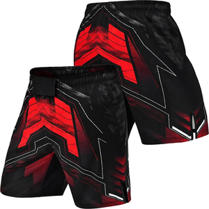 MMA Training Shorts <b>Black</b> Red Geometric Design Breathable Polyester All Seasons <b>Combat</b> Sport Wear - Product Image 1