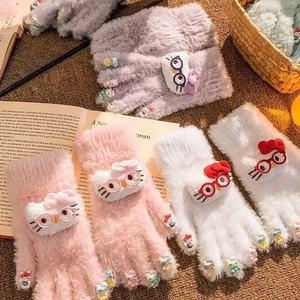 Mitaines en tricot douillettes pour femmes, motif KT mignon, en peluche, fil moelleux, épaisses, chaudes, résistantes au froid, pour l'extérieur - Product Image 2