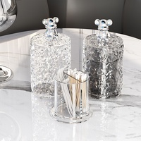 Pot de rangement transparent pour cure-dents et cotons-tiges, texture ondulée, anti-poussière, pour comptoir de salle de bain, organisateur de bâtonnets de coton pour la maison