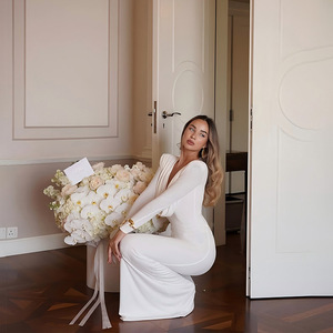 Vestido de noche para mujer, vestido largo ajustado con cuello vuelto de color liso, vestido elegante ajustado para fiesta o boda - Product Image 4