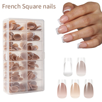 Faux ongles carrés français ombrés en acrylique premium super épais, 280 pièces, 14 tailles, couverture complète pour nail art