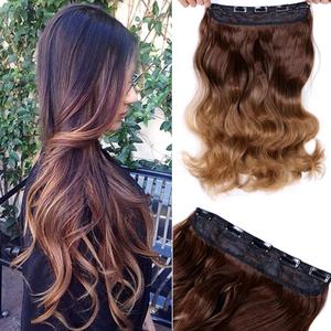 Venta caliente Ombre Cabeza completa Onda rizada Clips en extensiones de cabello sintético Piezas de cabello <span class=keywords><strong>para</strong></span> mujeres de belleza - Product Image 1