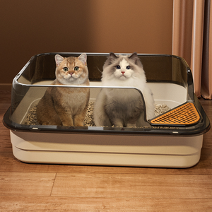 Bac à litière pour chat XXL moderne, extra large, à bords hauts, ouvert, anti-éclaboussures, en plastique, pour chats de grande taille - Product Image 1