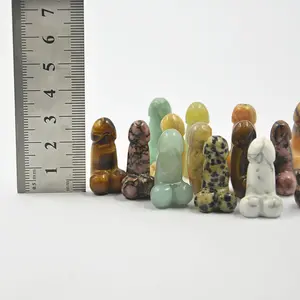 wholesale bulk semi precious natural crystal ornaments 1 inch mini healing stones carved penis dildo male phallus home decor