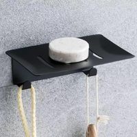 Porte-savon mural moderne en acier inoxydable, 2 pièces, auto-adhésif, avec drain, forme rectangulaire, 4,72 x 3,35 pouces (noir)