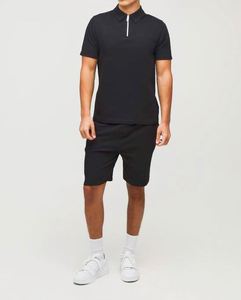 Conjunto de Polo y Pantalones Cortos Deportivos de Algodón, Cuello con Cierre, Estampado, Estilo Casual, Transpirable, Corte Ajustado, Color Negro - Product Image 4