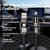Câble de charge rapide multifonction 4-en-1 240W USB USB-C Type C 480 Mbps Transfert de données iPhone Android Ordinateur portable 27W Blindage en aluminium