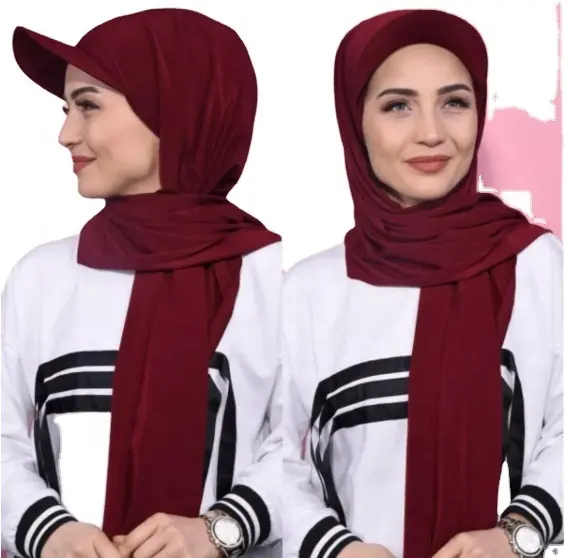 2023 été nouveau Design en mousseline de soie Hijab accessoires en gros de haute qualité Sport casquette une pièce écharpe pour les femmes élégantes