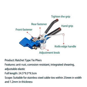 Rateltype roestvrijstalen kabelbinderpistool Kabelbinders Tang voor breedte 4,6-25 mm Dikte 0,25-1,2 mm Bevestigingsband Snijgereedschap - Product Image 3