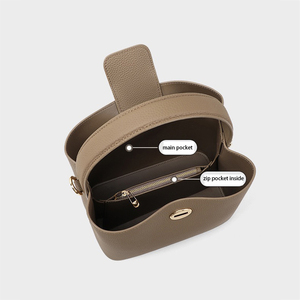 Sac seau en cuir véritable pour femmes, grande capacité, sac à main étanche à bandoulière, mode minimaliste, doux, toutes saisons, 21.5x22.5x13cm - Product Image 6