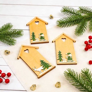 Adorno Navideño <span class=keywords><strong>de</strong></span> Madera al por Mayor <span class=keywords><strong>de</strong></span> Fábrica, Casa <span class=keywords><strong>de</strong></span> Madera con Papá Noel y <span class=keywords><strong>Renos</strong></span>, Decoración Artesanal 3D para el Hogar, Regalo - Product Image 4