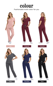 Ensembles d'uniformes médicaux pour femmes et hommes, polyester/rayonne/spandex, haut à col en V, pantalon droit, usage hospitalier, en stock - Product Image 6