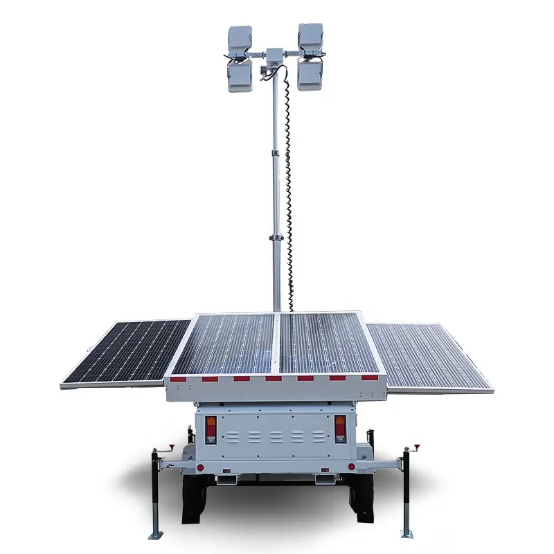 No Noise Mobile Outdoor Portable solar surveillance trailerFor Lighting And Surveillance Light Tower Surveillance Tower