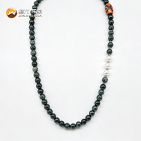 Collier en perles de pierre noire Jiwan Lejia avec accents de perles, breloque tibétaine, fermoir poisson en argent, style ethnique pour hommes et femmes
