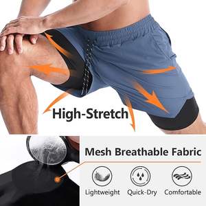 Shorts de sport pour hommes en toile, couleur unie, imperméables, séchage rapide, taille élastique, pour musculation, course à pied et jogging - Product Image 4