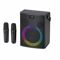 Machine à karaoké, haut-parleur Bluetooth portable, effet d'éclairage LED super coloré, 2 microphones sans fil et 5 effets sonores