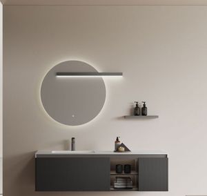 Set di Mobili da <span class=keywords><strong>Bagno</strong></span> Minimalista Grigio <span class=keywords><strong>Antracite</strong></span>, Mobile Scanalato con Chiusura Ammortizzata e Specchio LED Intelligente Retroilluminato - Product Image 4