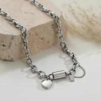 Collar de Cadena Gruesa de Acero Inoxidable Chapado en Oro y Plata con Colgante de Corazón y Grabado Personalizado, Joyería Personalizada para Regalo