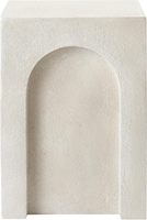 Table d'appoint extérieure en oxyde de magnésium avec plateau d'échecs, table d'appoint en béton de 15 po de large, blanc cassé