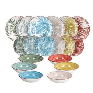 Service de table en porcelaine exotique Tognana 18 pièces, assiettes et bols multicolores - Product Image 1