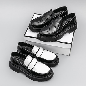 Zapatos de Vestir <span class=keywords><strong>Oxford</strong></span> Estilo Británico para Hombre, Color Negro y Blanco, Zapatos de Cuero con Cuña Oculta de 6CM8, Zapatos Sin Cordones para Jóvenes - Product Image 3