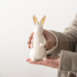 Adorable décoration de Pâques en céramique en forme de lapin doré pour l'intérieur de la maison, articles de décoration pour la maison - Product Image 5