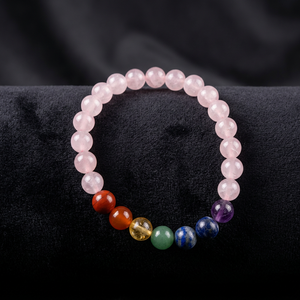 Bracelet en pierres de guérison style Feng Shui, perles rondes polies en pierres précieuses multicolores sculptées à la main en cristal - Product Image 6