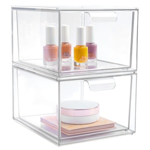 2 Pack Clear Plastic Stackable Bathroom Makeup Organization and Storage Drawers For Kitchen Cabinet
