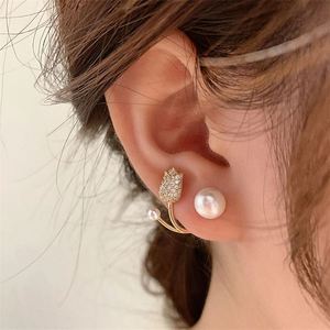 Hot Sale Rhinestone Zircon Pearl Flower Stud <b>Earring</b> Jewelry Dainty Silver <b>Post</b> Tulip <b>Earrings</b> for Women - Product Image 2